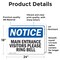 Signmission Main Entrance Visitors Please Ring Bell OSHA Notice Sign, Vinyl Decal, 24in W x 18in L, 2PK OS-2PACK-NS-D-1824-L-14085 - alternate 5